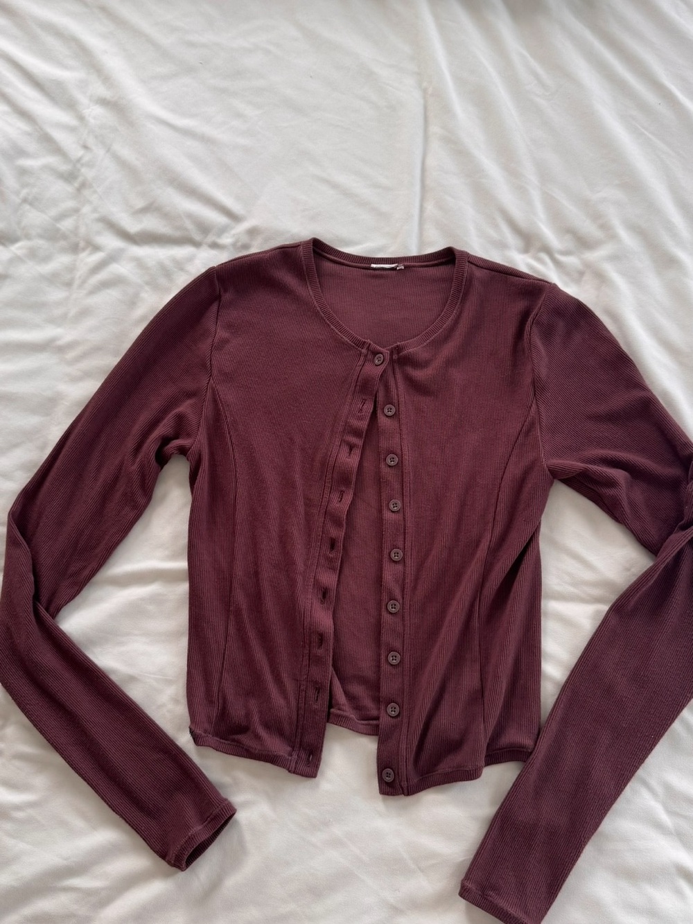 Oner Active Ribbed Button-Front Cardigan - Burgundy